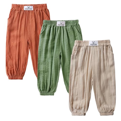 KIDS TALES 3er-Pack Kleinkind Baby Haremshose Weiche Viskose aus Bambus Elastische Taille Haremshose Frühling Sommer Herbst von KIDS TALES