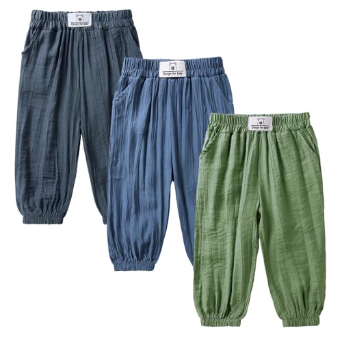 KIDS TALES 3er-Pack Kleinkind Baby Haremshose Weiche Viskose aus Bambus Elastische Taille Haremshose Frühling Sommer Herbst von KIDS TALES