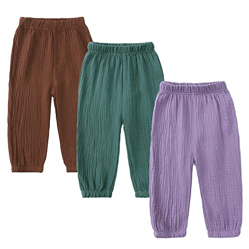 KIDS TALES 3er-Pack Mädchen Jungen Sommer Baumwolle Leinen Hose Solid Casual Elastischer Bund & Knöchel Jogginghose Hose von KIDS TALES