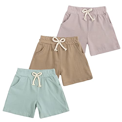 KIDS TALES 3er-Pack Shorts für kleine Kinder mit Kordelzug, einfarbig, elastische Taille, Kurze Hosen, Baby, Jungen, Mädchen, Sommer, Baumwolle von KIDS TALES