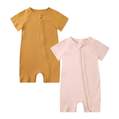 KIDS TALES Baby Bambus Fußloser Pyjama Strampler 2er-Pack Säugling Rayon Sleeper Overall Kleinkind Kurzarm Reißverschluss Schlafanzug von KIDS TALES