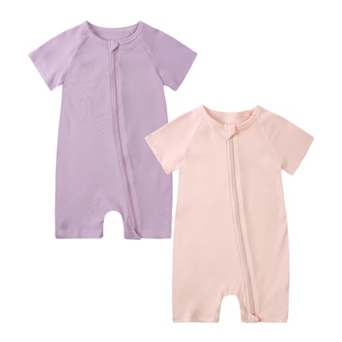 KIDS TALES Baby Bambus Fußloser Pyjama Strampler 2er-Pack Säugling Rayon Sleeper Overall Kleinkind Kurzarm Reißverschluss Schlafanzug von KIDS TALES