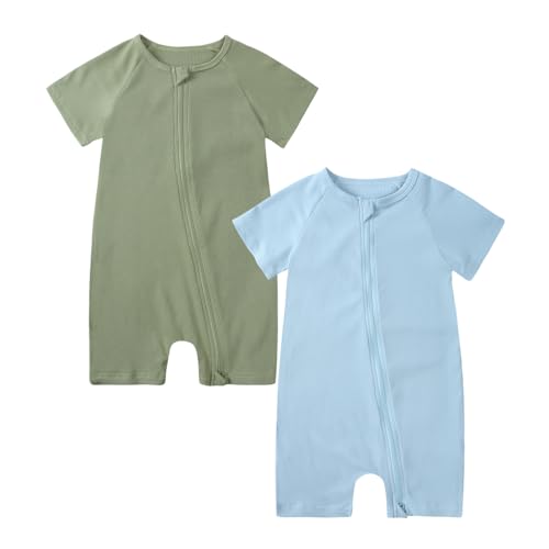 KIDS TALES Baby Bambus Fußloser Pyjama Strampler 2er-Pack Säugling Rayon Sleeper Overall Kleinkind Kurzarm Reißverschluss Schlafanzug von KIDS TALES