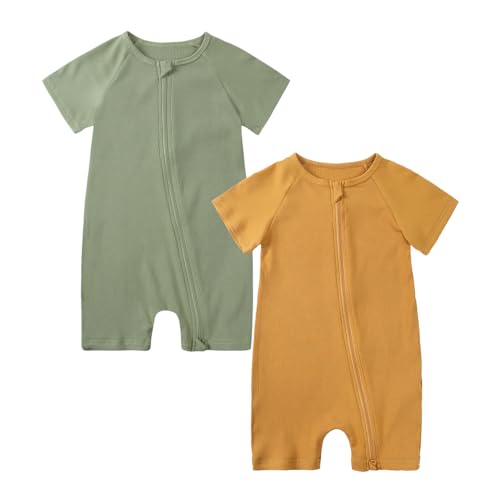 KIDS TALES Baby Bambus Fußloser Pyjama Strampler 2er-Pack Säugling Rayon Sleeper Overall Kleinkind Kurzarm Reißverschluss Schlafanzug von KIDS TALES