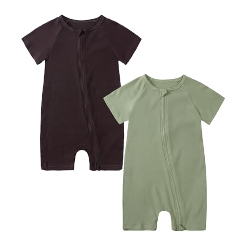 KIDS TALES Baby Bambus Fußloser Pyjama Strampler 2er-Pack Säugling Rayon Sleeper Overall Kleinkind Kurzarm Reißverschluss Schlafanzug von KIDS TALES