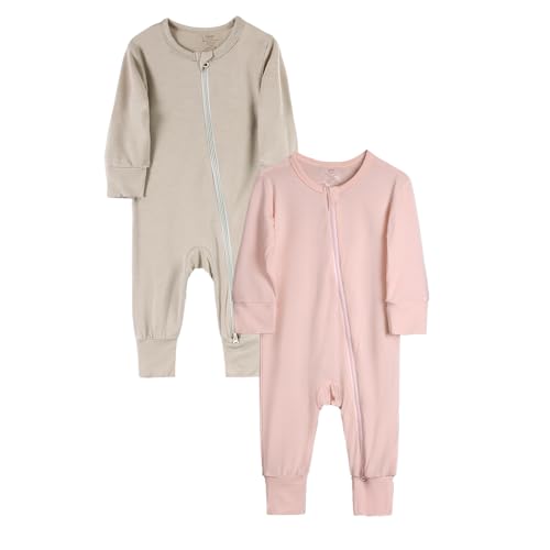 KIDS TALES Baby Bambus Viskose Reißverschluss Strampler PJS 2er-Pack Säugling Langarm Pullover Jammies Kleinkind Füße Bodys Pyjama von KIDS TALES