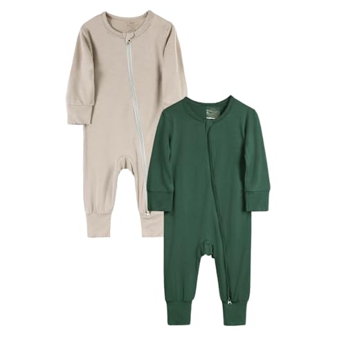 KIDS TALES Baby Bambus Viskose Reißverschluss Strampler PJS 2er-Pack Säugling Langarm Pullover Jammies Kleinkind Füße Bodys Pyjama von KIDS TALES