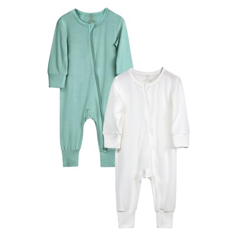 KIDS TALES Baby Bambus Viskose Reißverschluss Strampler PJS 2er-Pack Säugling Langarm Pullover Jammies Kleinkind Füße Bodys Pyjama von KIDS TALES