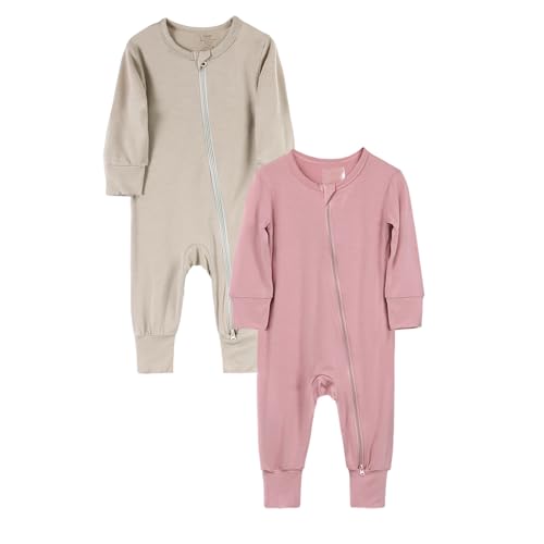 KIDS TALES Baby Bambus Viskose Reißverschluss Strampler PJS 2er-Pack Säugling Langarm Pullover Jammies Kleinkind Füße Bodys Pyjama von KIDS TALES