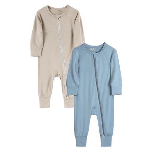 KIDS TALES Baby Bambus Viskose Reißverschluss Strampler PJS 2er-Pack Säugling Langarm Pullover Jammies Kleinkind Füße Bodys Pyjama von KIDS TALES