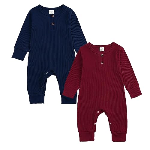 KIDS TALES Baby Langarm Fußlose Strampler PJS Kleinkind Gerippte Strick Bodys Kleinkind Jumpsuit Pyjama Nachtwäsche 2er-Pack von KIDS TALES