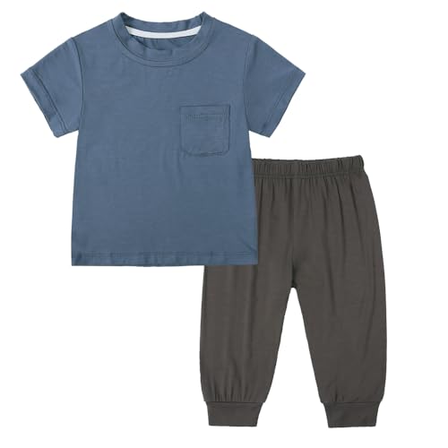 KIDS TALES Baby Sommer Bambus Viskose Kurzarm T-Shirt + Jogginghose Kleinkind Festes Kleidungsset 2-teilig von KIDS TALES