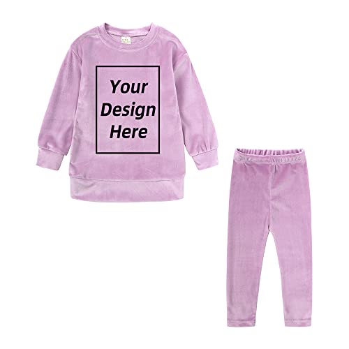 KIDS TALES Jungen Mädchen Custom Samt Jogginganzug Fügen Sie Ihren eigenen Text Design Trainingsanzug Personalisierte Rundhalsausschnitt Sweatshirt + Jogginghose von KIDS TALES