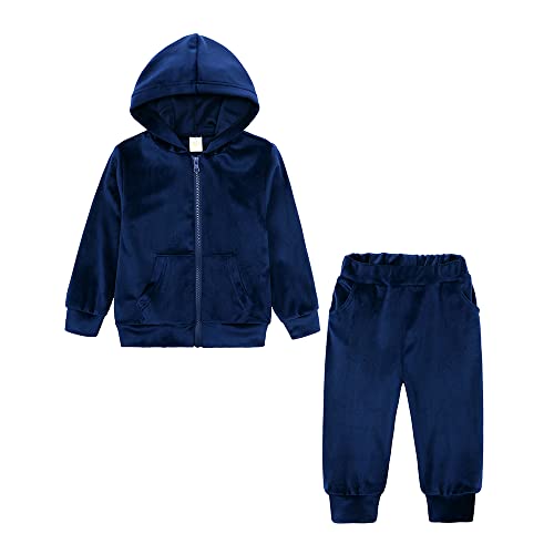 KIDS TALES Jungen Mädchen Samt Jogger Set Langarm Reißverschluss Hoodies Sweatshirts + Jogginghose Velour Trainingsanzug Outfits 2PCS von KIDS TALES