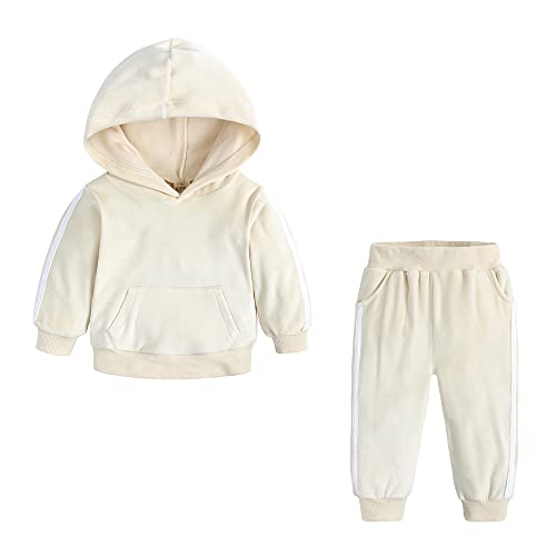 KIDS TALES Jungen Mädchen Samt Kapuzen Trainingsanzug 2 Stück Kinder Langarm Sweatshirt Top + Jogginghose Outfits Set von KIDS TALES
