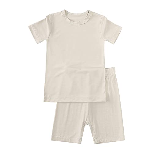 KIDS TALES Jungen Mädchen Sommer Pyjamas Set Bambus Rayon Solid Short Sleeve Tops + Elastische Shorts PJS Loungewear 2PCS von KIDS TALES