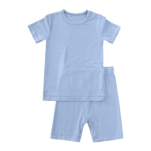 KIDS TALES Jungen Mädchen Sommer Pyjamas Set Bambus Rayon Solid Short Sleeve Tops + Elastische Shorts PJS Loungewear 2PCS von KIDS TALES