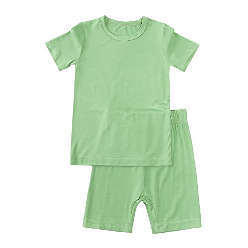 KIDS TALES Jungen Mädchen Sommer Pyjamas Set Bambus Rayon Solid Short Sleeve Tops + Elastische Shorts PJS Loungewear 2PCS von KIDS TALES