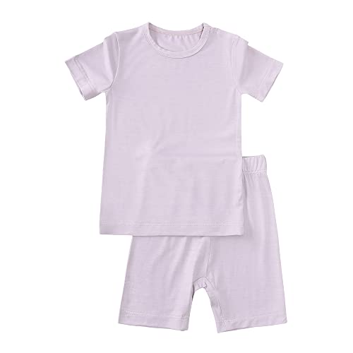 KIDS TALES Jungen Mädchen Sommer Pyjamas Set Bambus Rayon Solid Short Sleeve Tops + Elastische Shorts PJS Loungewear 2PCS von KIDS TALES