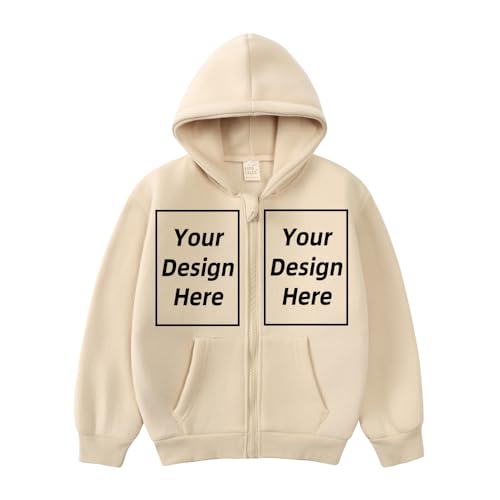 KIDS TALES Jungen Mädchen Sweatshirts mit Reißverschluss Fügen Sie Ihr Textfoto hinzu Passen Sie Hoodies an Gebürstete Fleecejacke von KIDS TALES