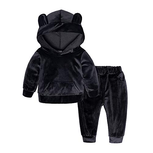 KIDS TALES Kindergeschichten Jungen Mädchen Samt Trainingsanzug Bärenohr Solide Langarm Pullover Sweatshirt + Jogginghose Nettes Outfit Set 2 Stück von KIDS TALES