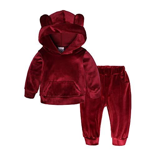 KIDS TALES Kindergeschichten Jungen Mädchen Samt Trainingsanzug Bärenohr Solide Langarm Pullover Sweatshirt + Jogginghose Nettes Outfit Set 2 Stück von KIDS TALES