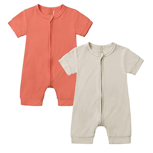 KIDS TALES Kleinkind Baby Reißverschluss Strampler Pyjamas Kleinkind Kurzarm Bodysuits Jammies Kleinkind Bambus Rayon PJS 2er-Pack von KIDS TALES