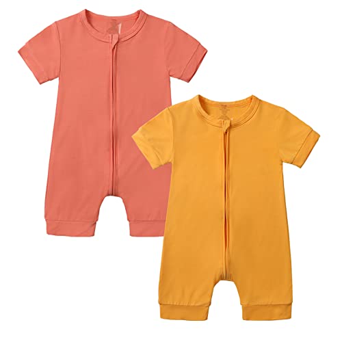 KIDS TALES Kleinkind Baby Reißverschluss Strampler Pyjamas Kleinkind Kurzarm Bodysuits Jammies Kleinkind Bambus Rayon PJS 2er-Pack von KIDS TALES