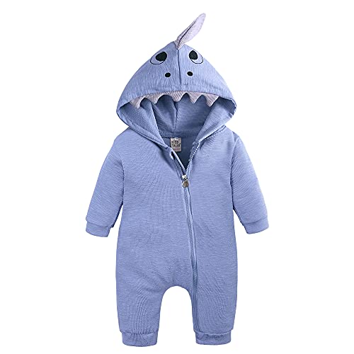 KIDS TALES Kleinkind Baby Shark Kapuzen Body Kleinkind Jungen Mädchen Langarm Reißverschluss Strampler Neugeborenen Baumwolle Overall Outfit von KIDS TALES