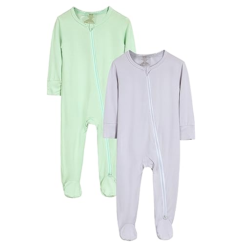 KIDS TALES Säugling Baby Footed Zipper Strampler PJS 2er-Pack Kleinkind Solid Bamboo Rayon Langarm Footies Bodys Pyjama von KIDS TALES