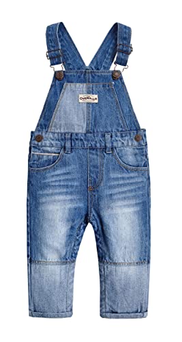 KIDSCOOL SPACE Baby Boy Easy Windelwechsel Patchwork Fashion Jeans Overall, Blau, 2-3 Jahre von KIDSCOOL SPACE
