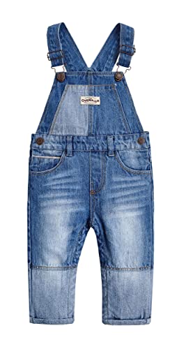 KIDSCOOL SPACE Baby Boy Easy Windelwechsel Patchwork Fashion Jeans Overalls, Blau, 12-18 Monate von KIDSCOOL SPACE