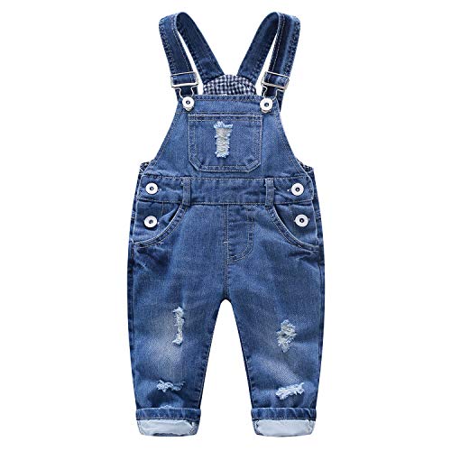 KIDSCOOL SPACE Baby Boy Girl Jean Overalls,Kleinkind zerrissene Denim süße Arbeitskleidung,Blau,86 von KIDSCOOL SPACE