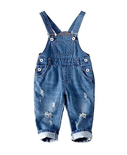 KIDSCOOL SPACE Baby Boy Girl Jean Overalls,Kleinkind zerrissene Denim süße Arbeitskleidung,Blau,12-18 Monate von KIDSCOOL SPACE