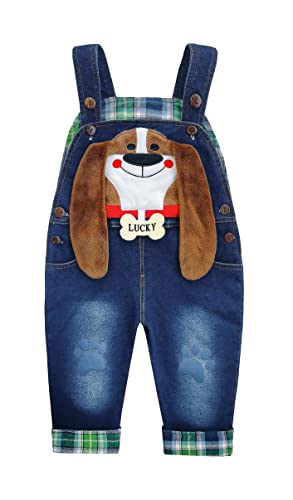 KIDSCOOL SPACE Baby-Denim-Latzhose, 3D niedliche Cartoon-Jeans-Latzhose,Blau,12-18 Monate von KIDSCOOL SPACE