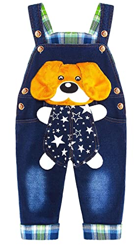 KIDSCOOL SPACE Baby-Denim-Latzhose, 3D niedlicher Cartoon-Hund gestrickte Jean-Latzhose,Blau,2-3 Jahre von KIDSCOOL SPACE