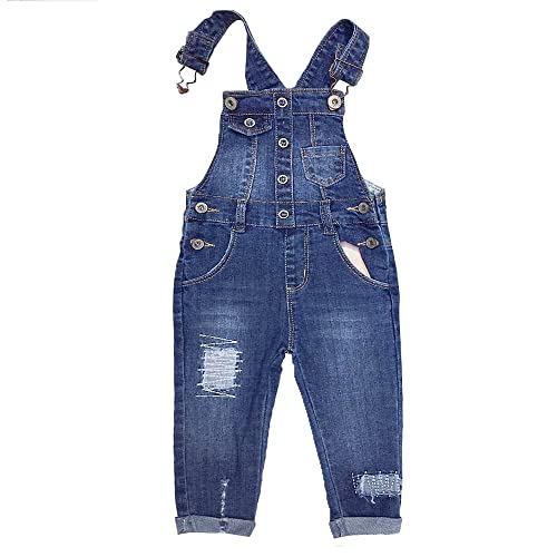 KIDSCOOL SPACE Baby Denim Overall,Kleines Mädchen Schmetterling Knöpfe Dekor Slim Jean Latzhose,Blau,3-4 Jahre von KIDSCOOL SPACE