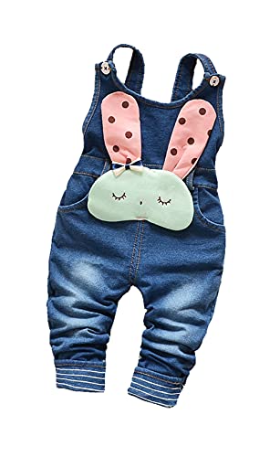 KIDSCOOL SPACE Baby-Jeans-Overall, Kleinkind Denim Süßes 3D-Häschen-Outfit, Blau, 12-18 Monate von KIDSCOOL SPACE