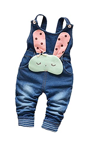 KIDSCOOL SPACE Baby-Jeans-Overall, Kleinkind-Denim süßes 3D-Häschen-Outfit, Blau, 18-24 Monate von KIDSCOOL SPACE