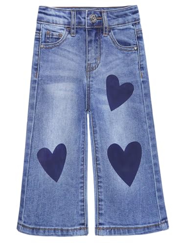 KIDSCOOL SPACE Baby Jeans für kleine Mädchen,Denim Hosen mit weitem Bein und ausgestelltem Saum,Tiefblau,4-5 Jahre von KIDSCOOL SPACE