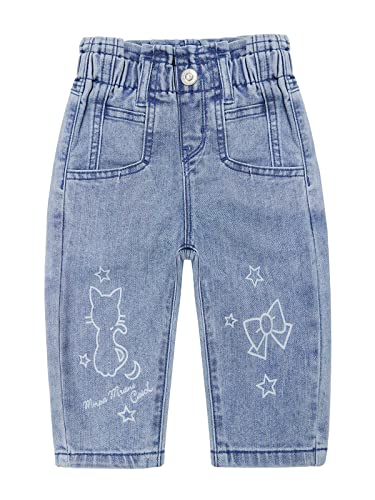 KIDSCOOL SPACE Baby Jeans für kleine Mädchen,Paperbag elastische Taille,niedliche Bedruckte Jeanshose, hellblau,2-3 Jahre von KIDSCOOL SPACE