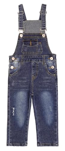 KIDSCOOL SPACE Baby-Jungen, schmale Passform, Kleinkinder, zerrissene Latztaschen, Mode-Denim-Overalls, Mittelblau, 9-12 Monate von KIDSCOOL SPACE