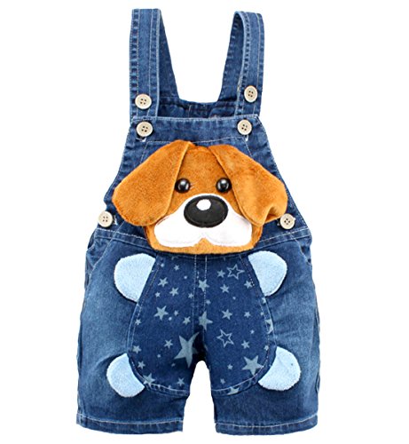 KIDSCOOL SPACE Baby Jungen/Mädchen Große Gelbe Ohren Süßer Hund Sommerjeans Shortalls,Blau,12-18 Monate von KIDSCOOL SPACE