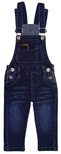 KIDSCOOL SPACE Baby-Jungen-Jeans in schmaler Passform, Kleinkinder mit zerrissenen Latztaschen, Mode-Denim-Overalls, Tiefblau, 2-3 Jahre von KIDSCOOL SPACE