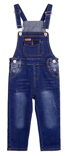 KIDSCOOL SPACE Baby-Jungen-Jeans in schmaler Passform, Kleinkinder mit zerrissenen Latztaschen, Mode-Denim-Overalls, Tiefblau, 2-3 Jahre von KIDSCOOL SPACE