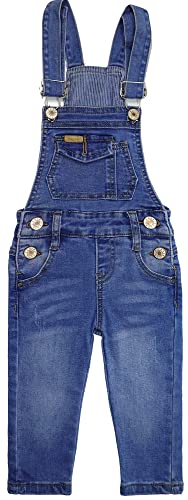 KIDSCOOL SPACE Baby-Jungen-Jeans mit schmaler Passform, Kleinkinder mit zerrissenen Latztaschen, Mode-Denim-Overalls, Mittelblau, 12-18 Monate von KIDSCOOL SPACE