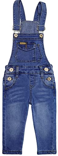 KIDSCOOL SPACE Baby-Jungen-Jeans mit schmaler Passform, Kleinkinder mit zerrissenen Latztaschen, Mode-Denim-Overalls, Mittelblau, 18-24 Monate von KIDSCOOL SPACE
