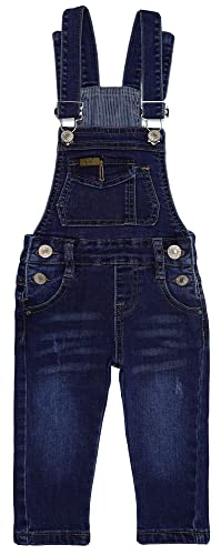 KIDSCOOL SPACE Baby-Jungen-Jeans mit schmaler Passform, zerrissene Latztaschen-Mode-Denim-Overalls für Kleinkinder, Tiefblau, 12-18 Monate von KIDSCOOL SPACE