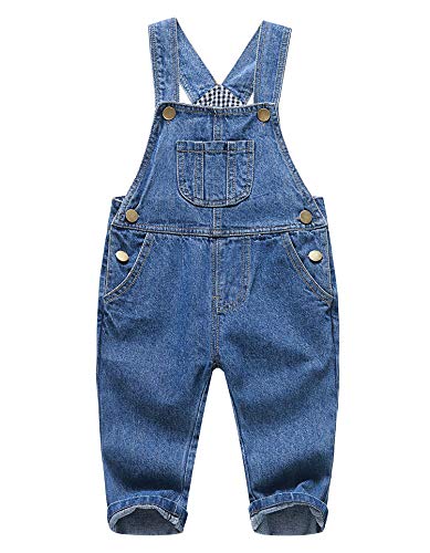 KIDSCOOL SPACE Baby Jungen Mädchen Jeans Overall,Kleinkind Denim Süße Arbeitskleidung,Hellblau,Blau,12-18 Monate von KIDSCOOL SPACE