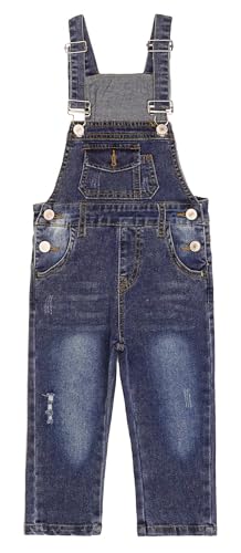 KIDSCOOL SPACE Baby Jungen Slim Fit Jeans,Kleinkind Zerrissene Latztaschen Fashion Denim Overalls,Mittelblau,6-9 Monate von KIDSCOOL SPACE